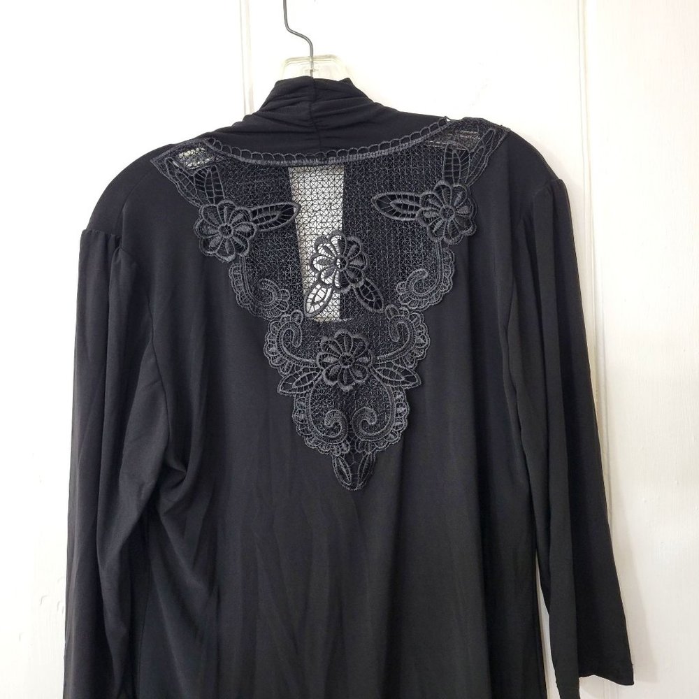 Carol Little Black Lace Inset Polyester Knit Cardigan Size Large - Picture 4 of 4